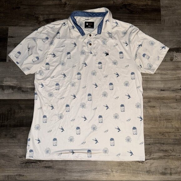 Flomotion Golf Polo Rum Club All Over Print Shirt Sz XLARGE Performance - Picture 2 of 8